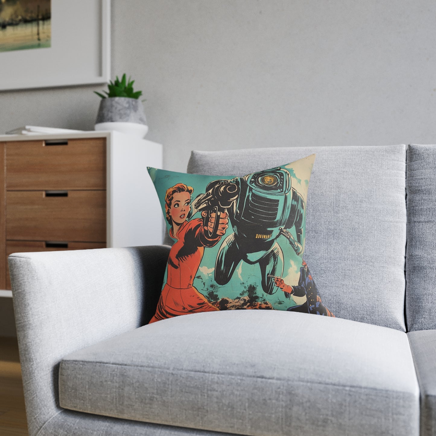 1950's Space Comic 2 - Square Cushion - Space Home Decor UK