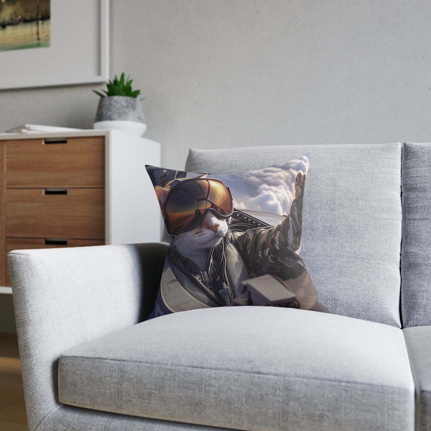 Top Gun Cat - Square Pillow - UK