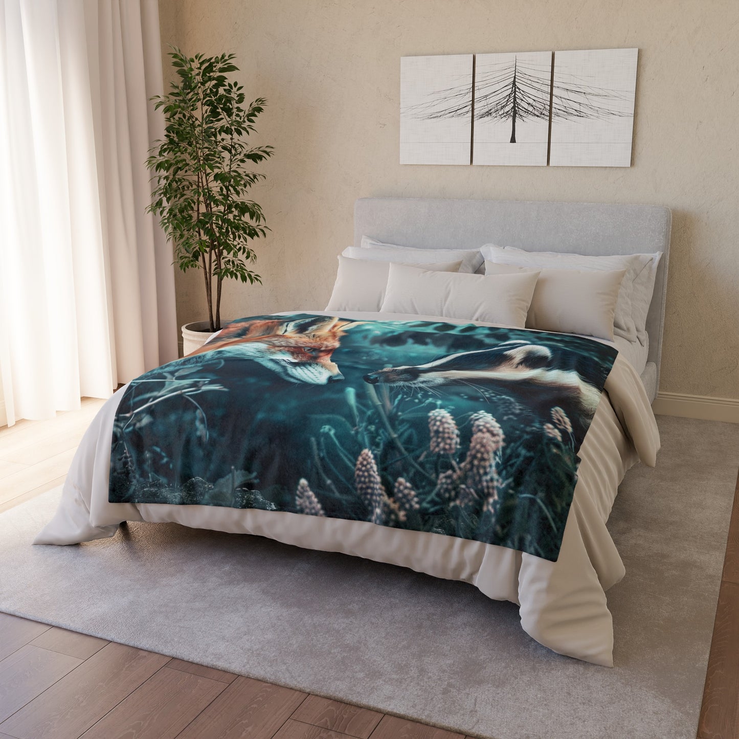 Fox and Badger #2 Blanket - Soft Polyester Blanket