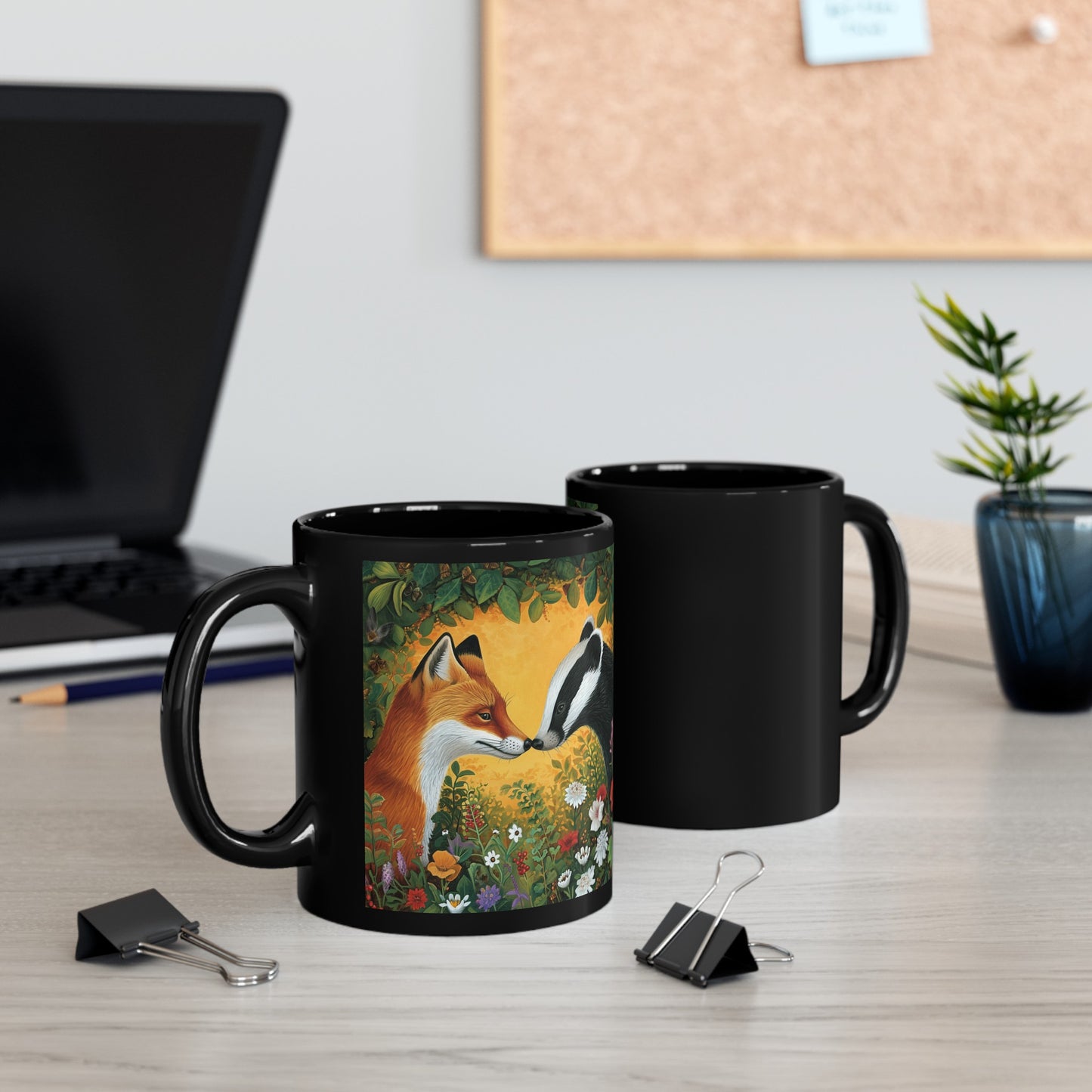 Fox and Badger 11oz Black Mug UK