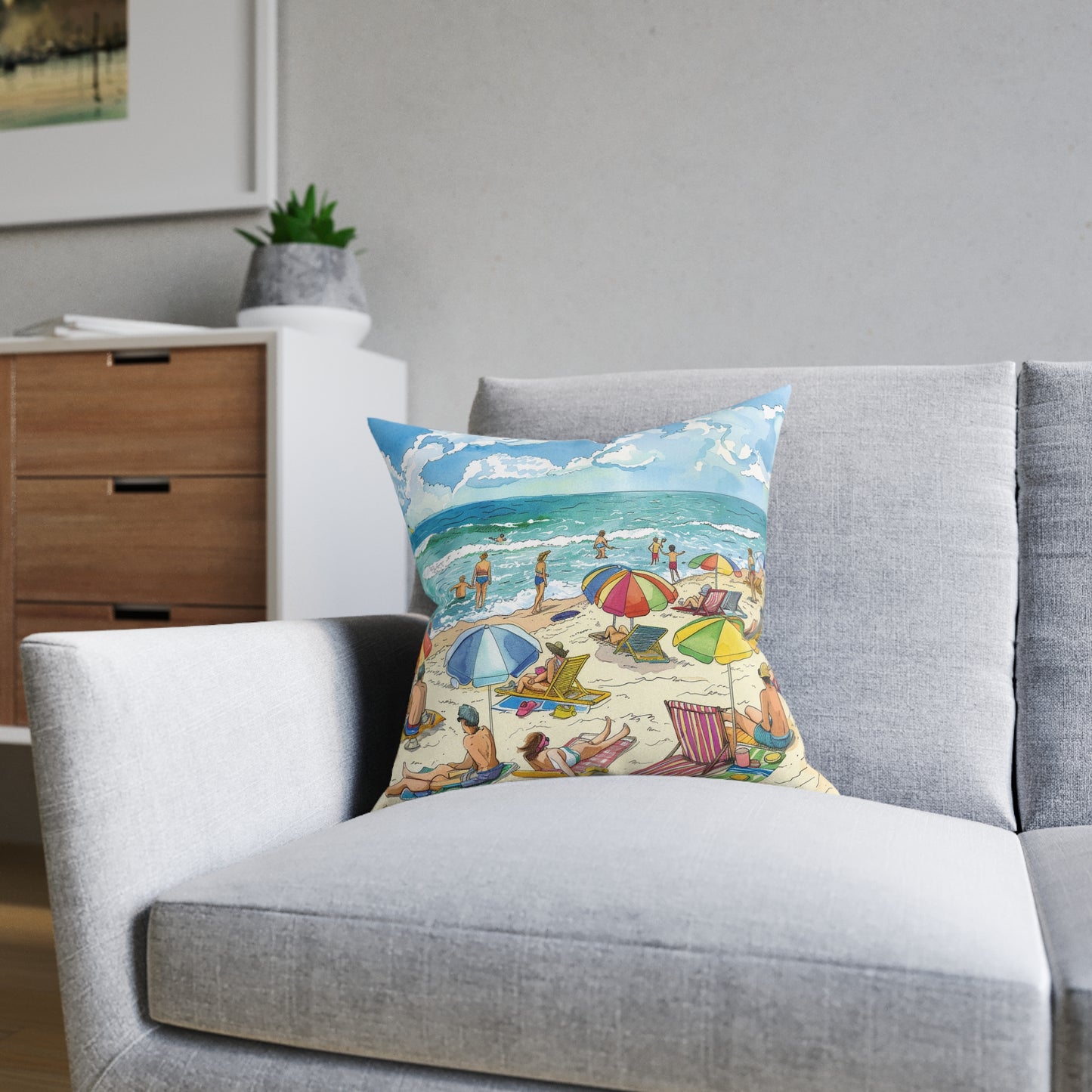 At The Beach - Square Pillow - UK