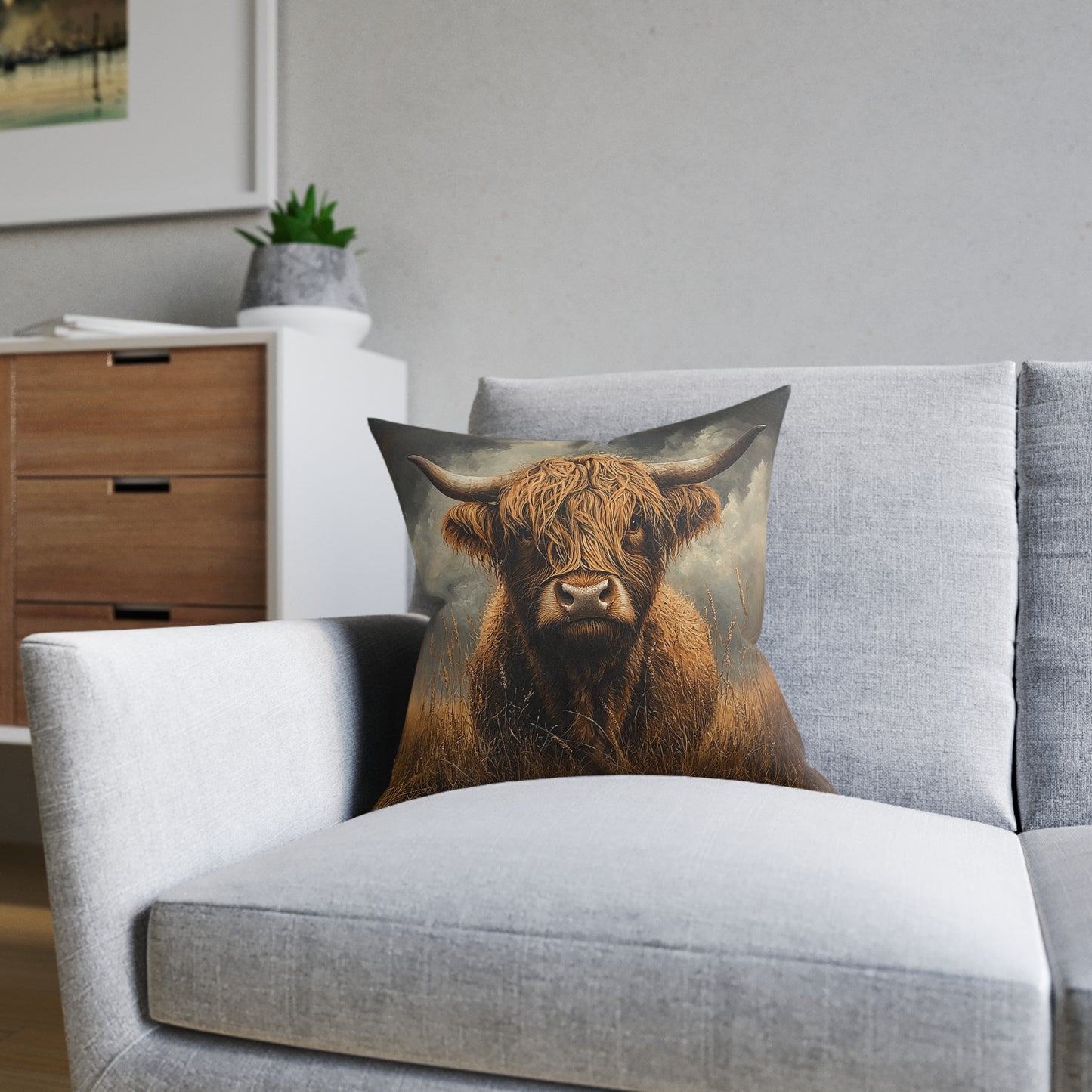 Rustic Highland Cow Square Country Cushion - Cosy Farmhouse Decor UK