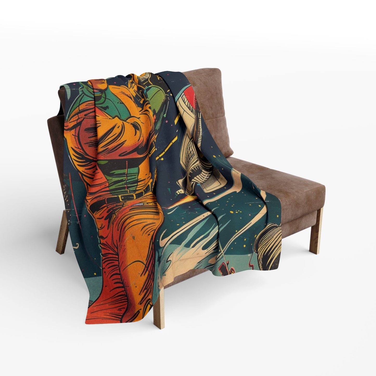 Retro Space Adventure Fleece Blanket 7 - Cosy Gift for Sci-Fi Lovers UK