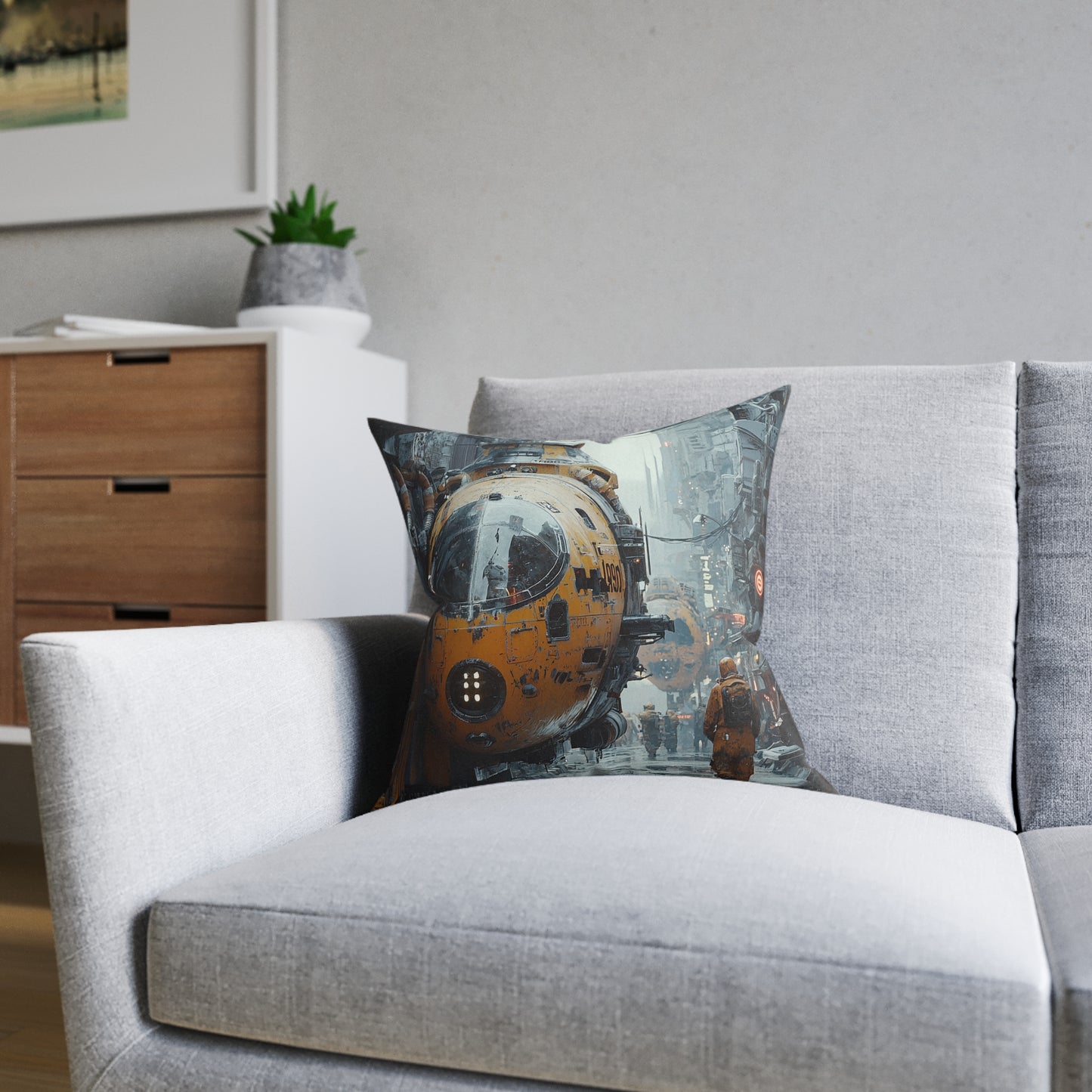 Futuristic Cityscape Square Pillow - Cyberpunk Cityscape Design - UK