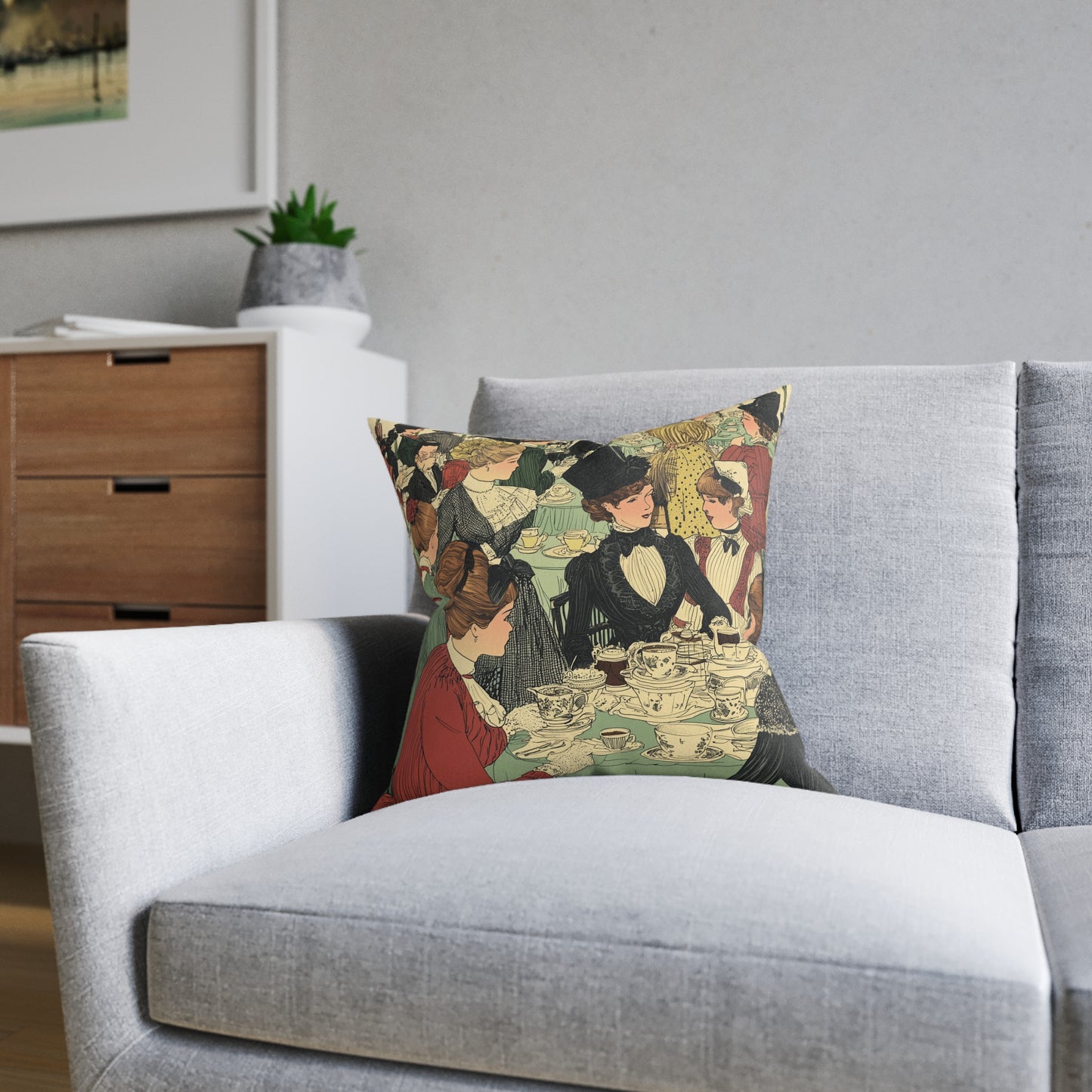 Ladies That Lunch (Vintage Tea Party) - Square Cushion - UK