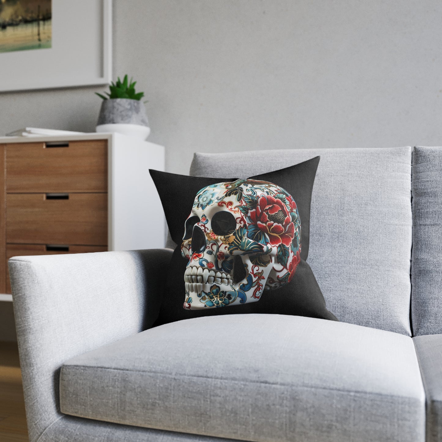 Floral Skull - Square Pillow - UK