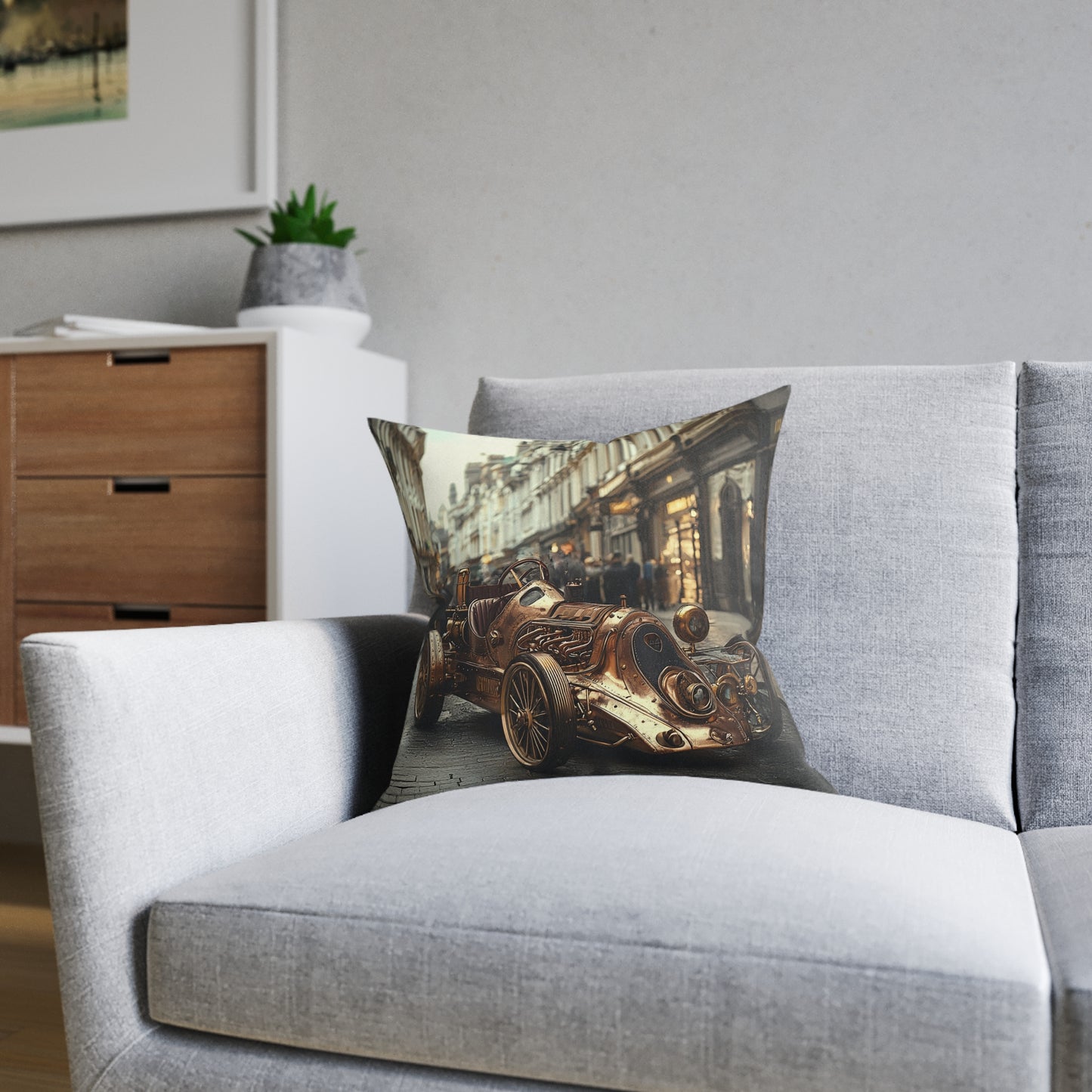 Industrial-Style Car 3 - Square Cushion - Steampunk Home Decor UK