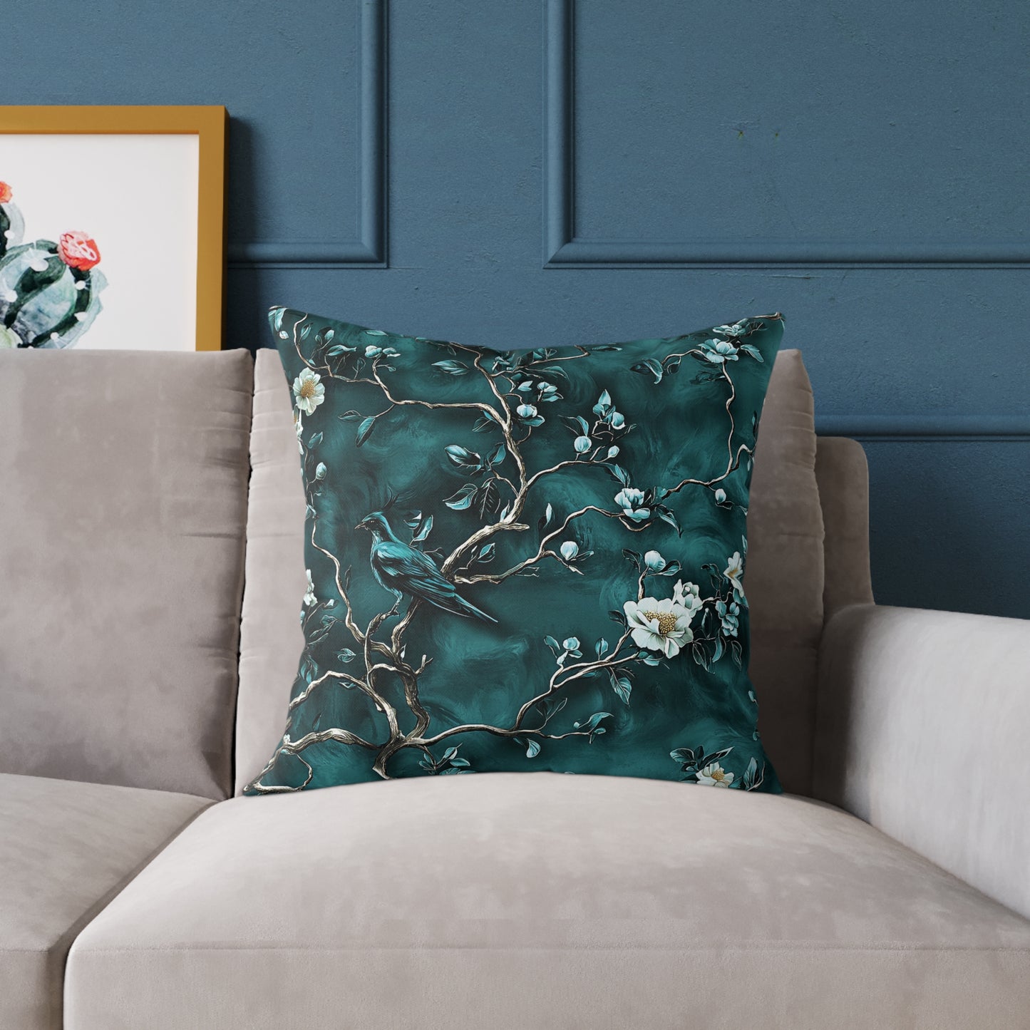 Blue Vine Chinoiseries 2 - Square Poly Canvas Pillow UK