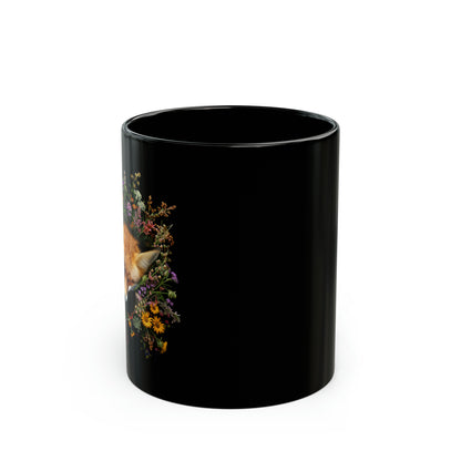 Floral Fox #3 - 11oz Black Mug