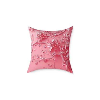Pink Vine 2 Chinoiseries - Square Poly Canvas Pillow UK