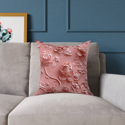 **Pink Vine Chinoiseries - Square Poly Canvas Pillow UK