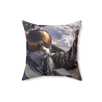 Top Gun Cat - Spun Polyester Square Pillow - USA