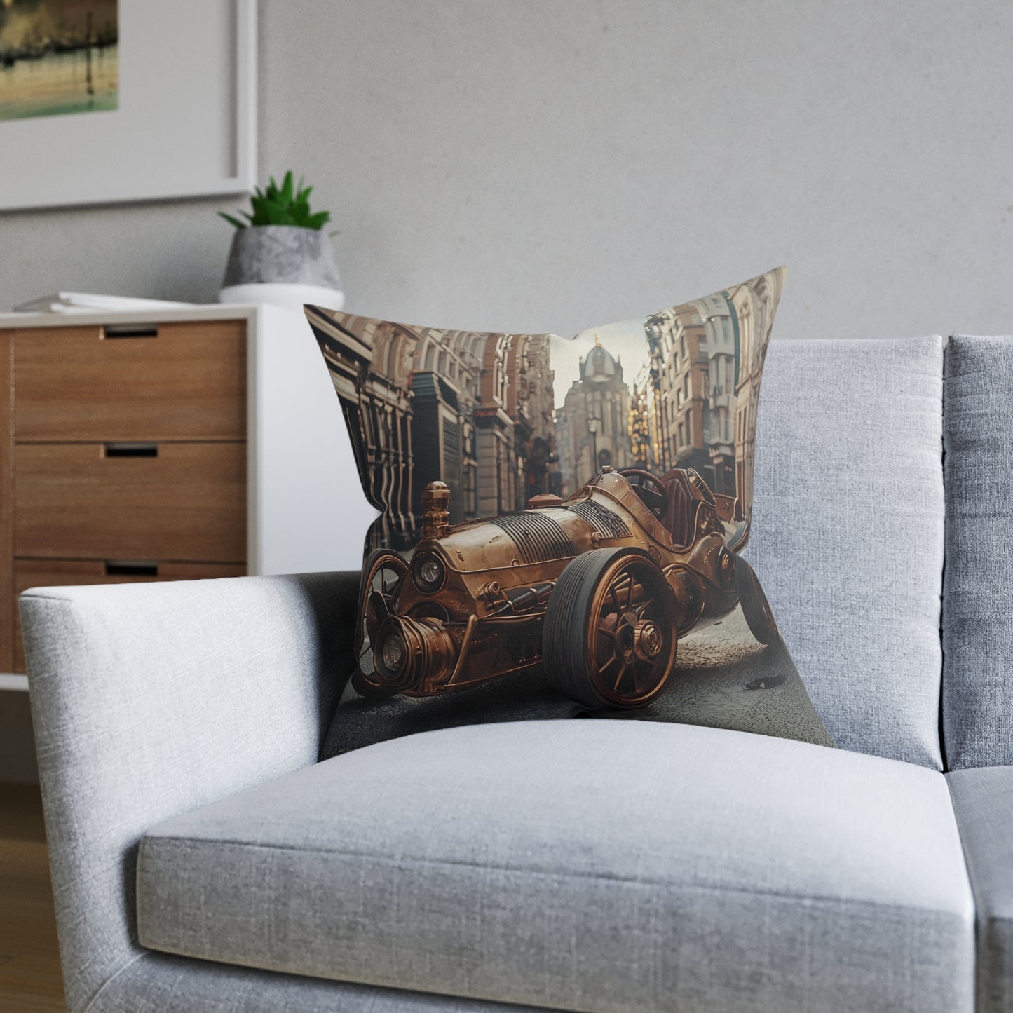 Industrial-Style Car 2 - Square Cushion - Steampunk Home Decor UK
