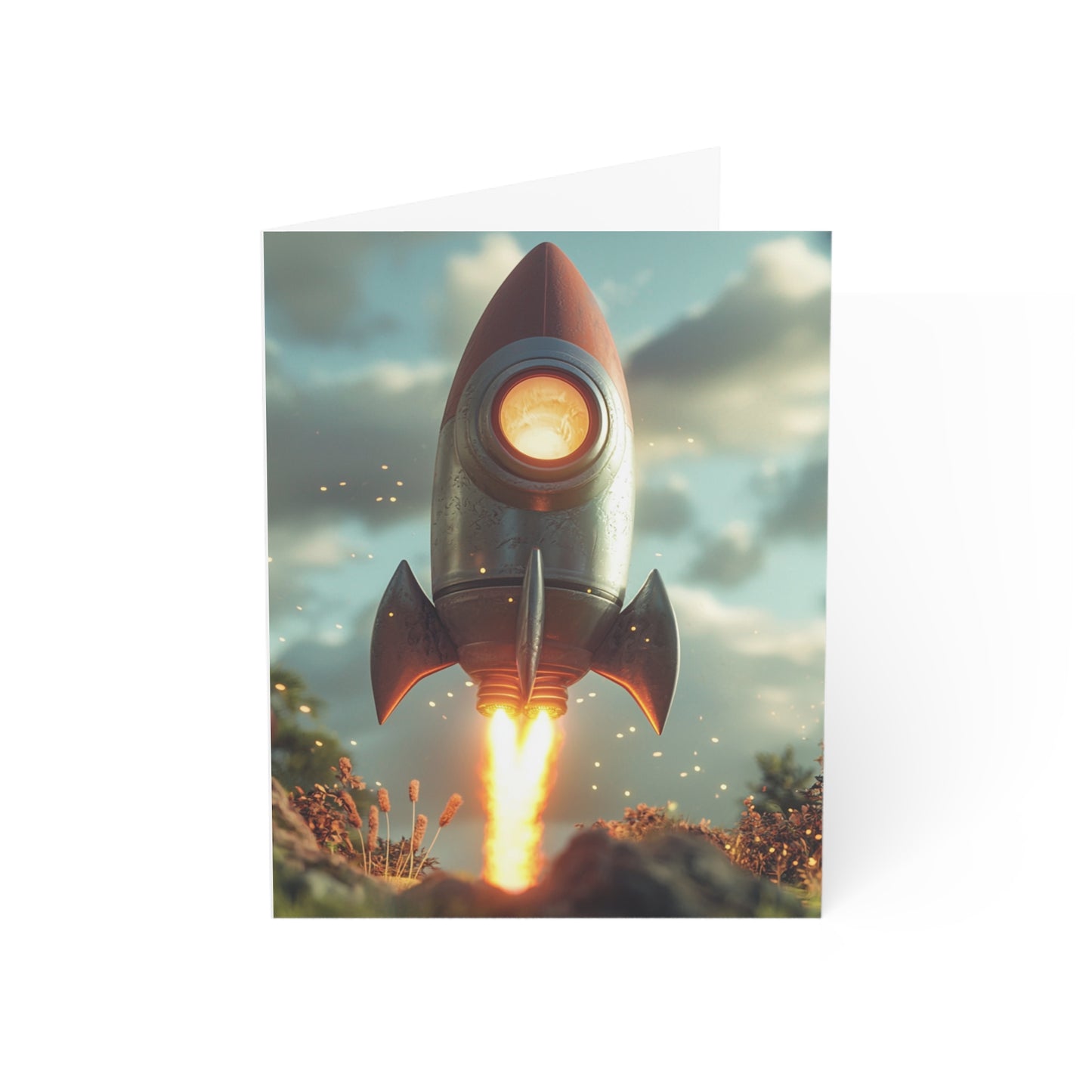 Rocket Ship Greeting Cards - Set of 1, 10, 30, or 50pcs for All Occasions - USA