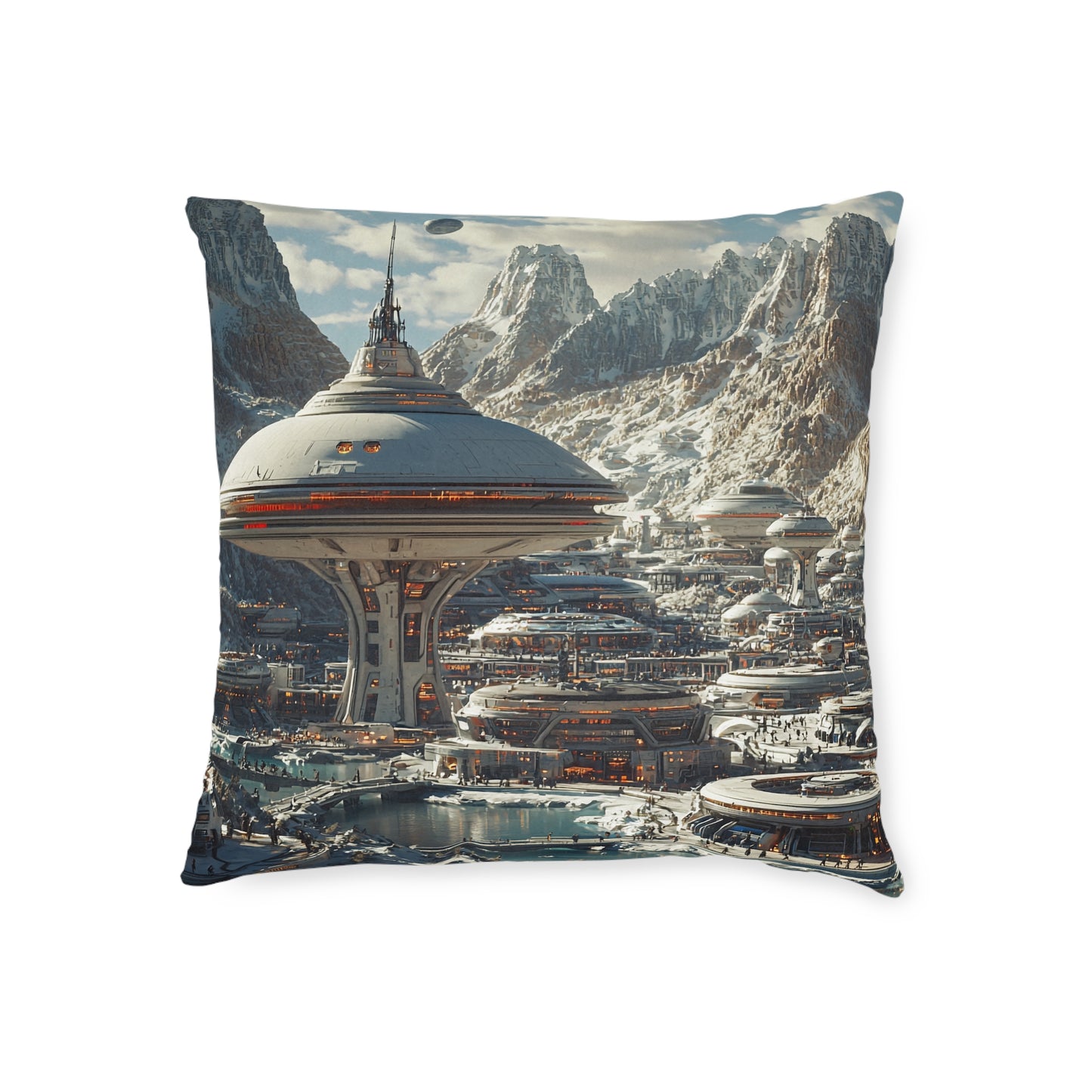 Futuristic Cityscape 2 Square Pillow - Cyberpunk Cityscape Design - UK