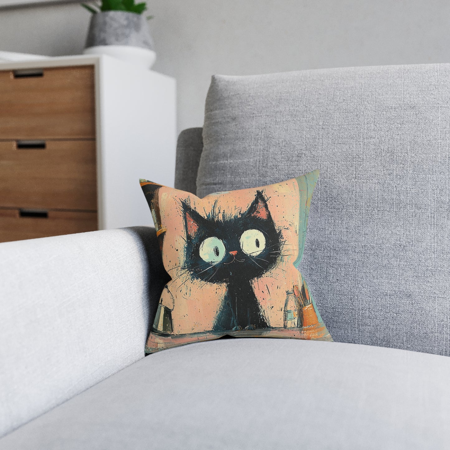 Scruffy Cat 2 -Square Cushion - UK