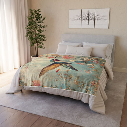 Elegant Hummingbird Soft Polyester Blanket - Cozy Floral Throw for Home Decoration UK