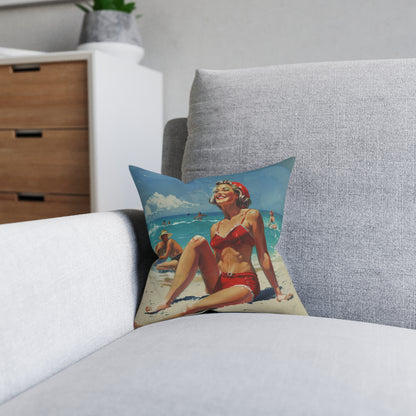 A Day At The Beach Retro - Square Pillow - UK