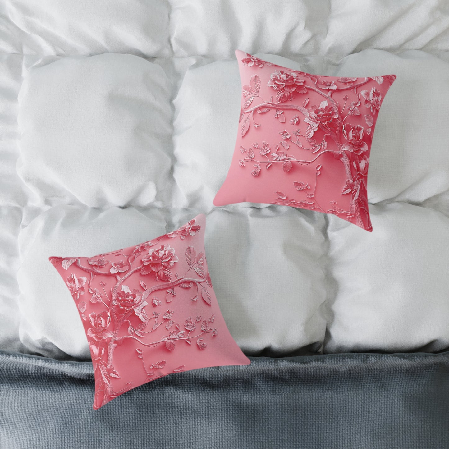 Pink Vine 2 Chinoiseries - Square Poly Canvas Pillow UK