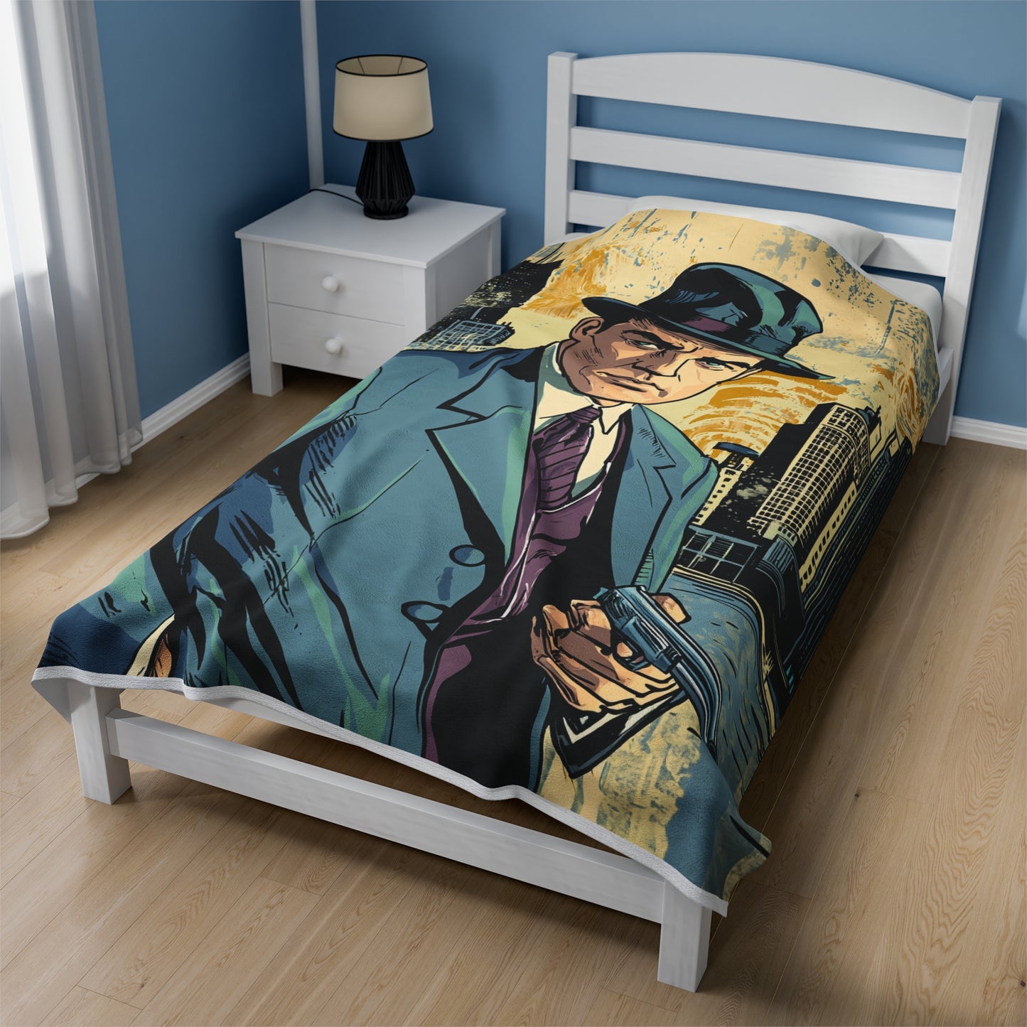 1950s Gangster Comic Cover - Velveteen Plush Blanket USA