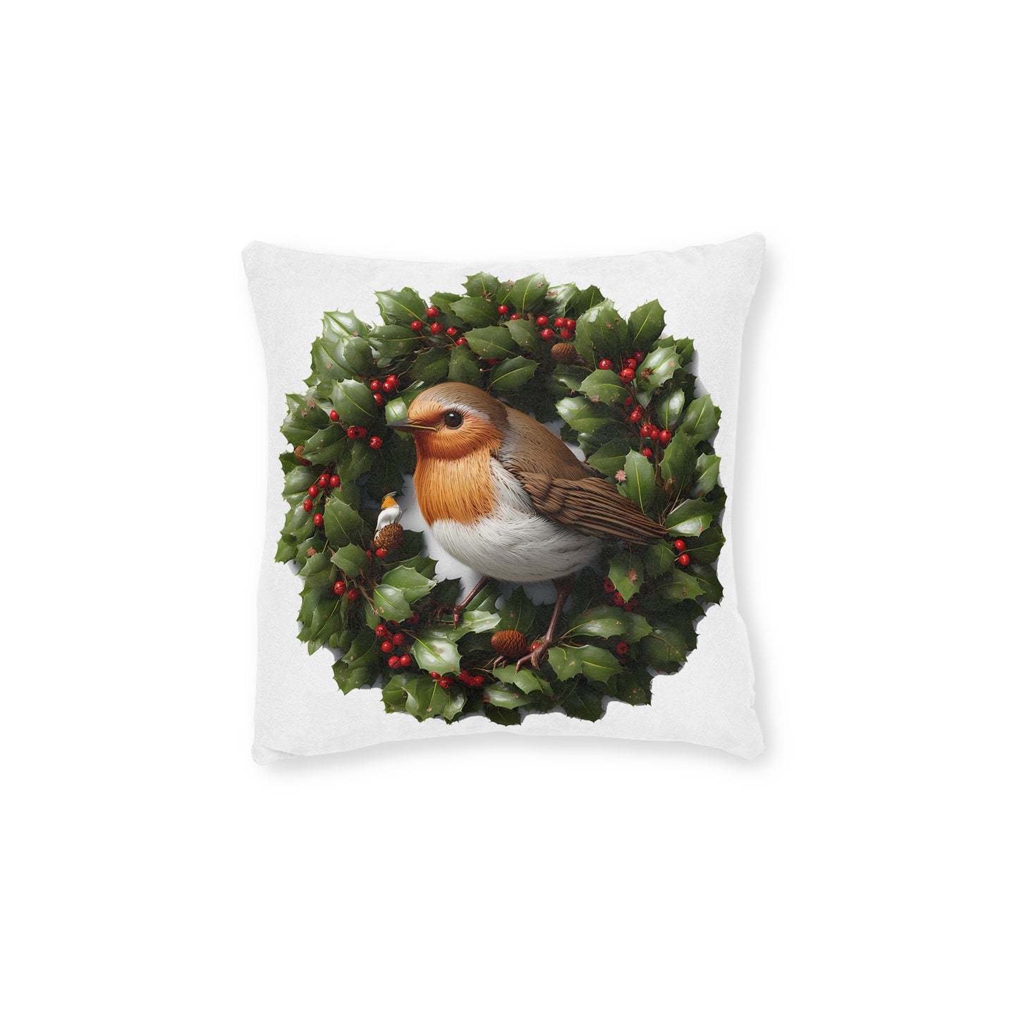 Christmas Robin Sat On A Holly Wreath - UK
