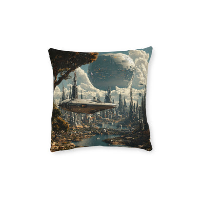 Futuristic Cityscape 2 Square Pillow - Cyberpunk Cityscape Design - UK