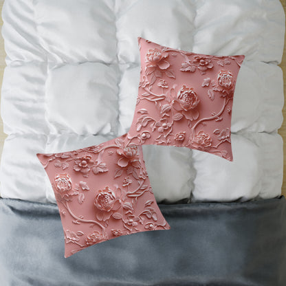 **Pink Vine Chinoiseries - Square Poly Canvas Pillow UK