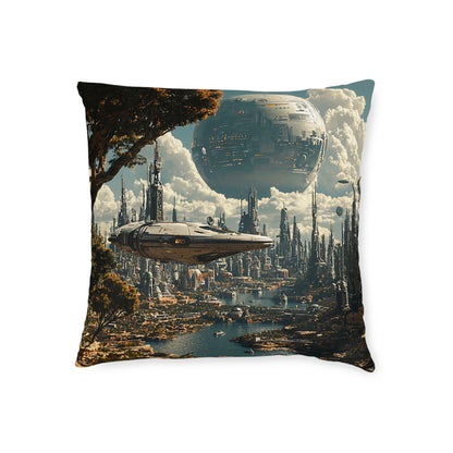 Futuristic Cityscape 2 Square Pillow - Cyberpunk Cityscape Design - UK