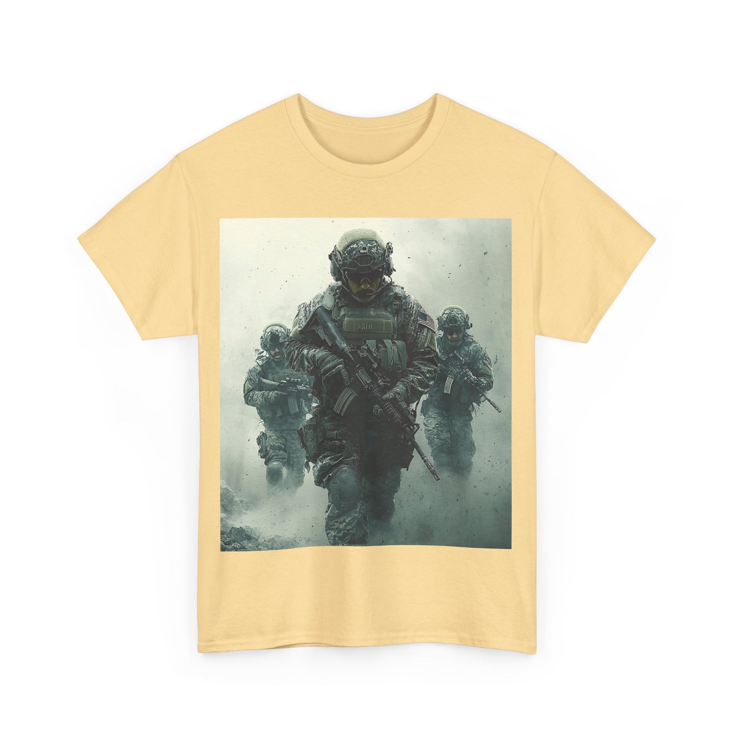 Heavy Cotton Tee - Military Action Print Tee UK
