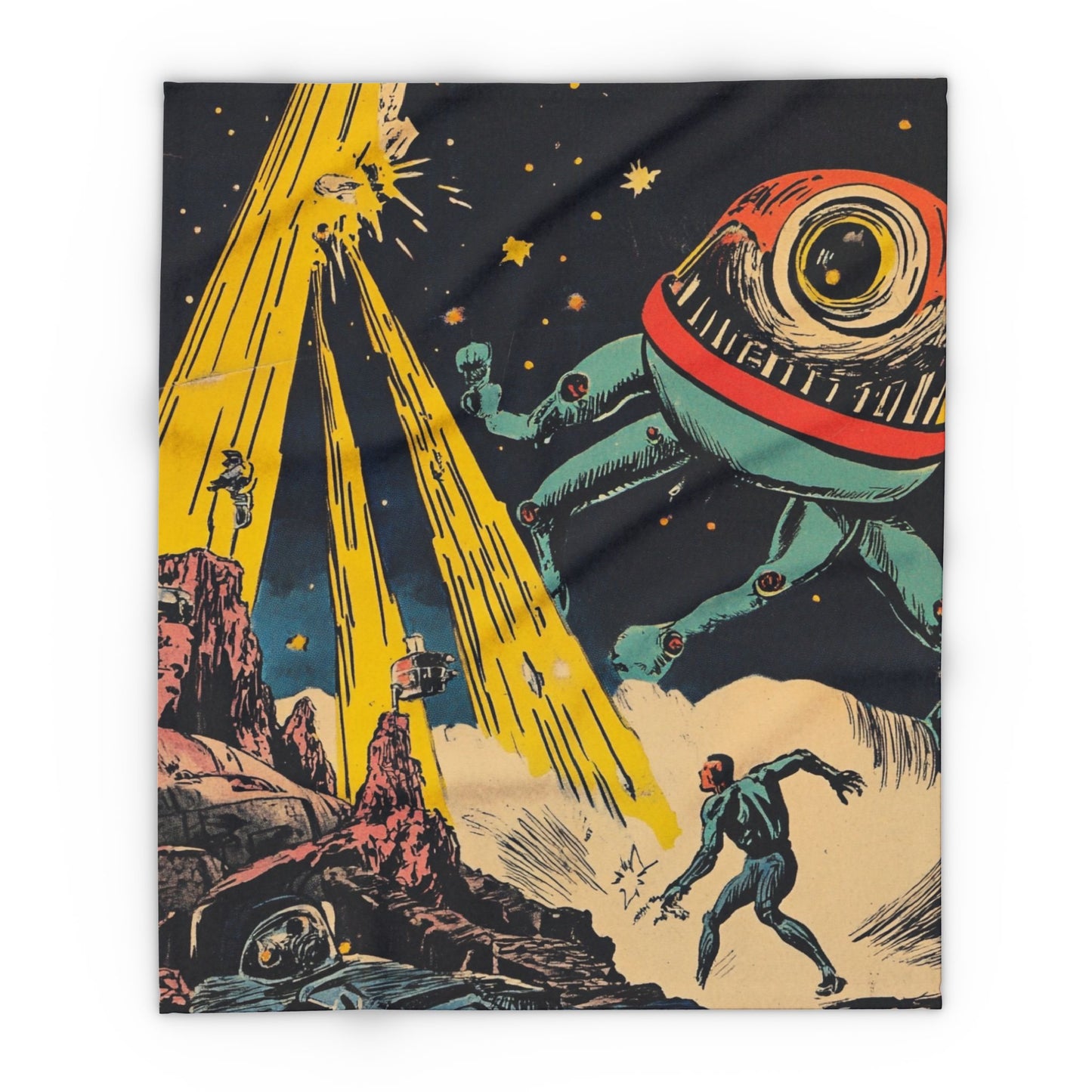 Retro Space Adventure Fleece Blanket 4 - Cosy Gift for Sci-Fi Lovers UK