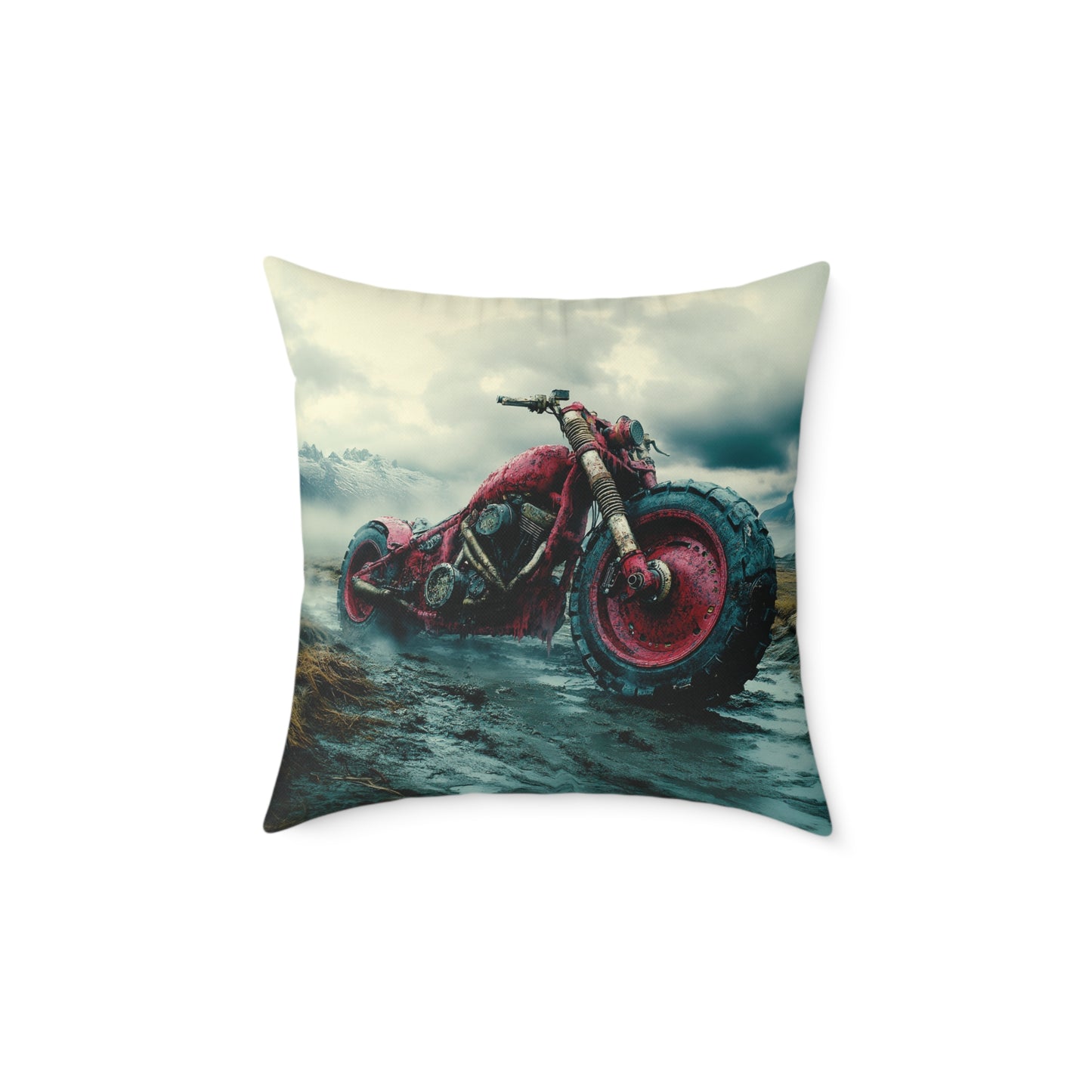 Apocalyptic Motorcycle - Square Poly Canvas Pillow UK