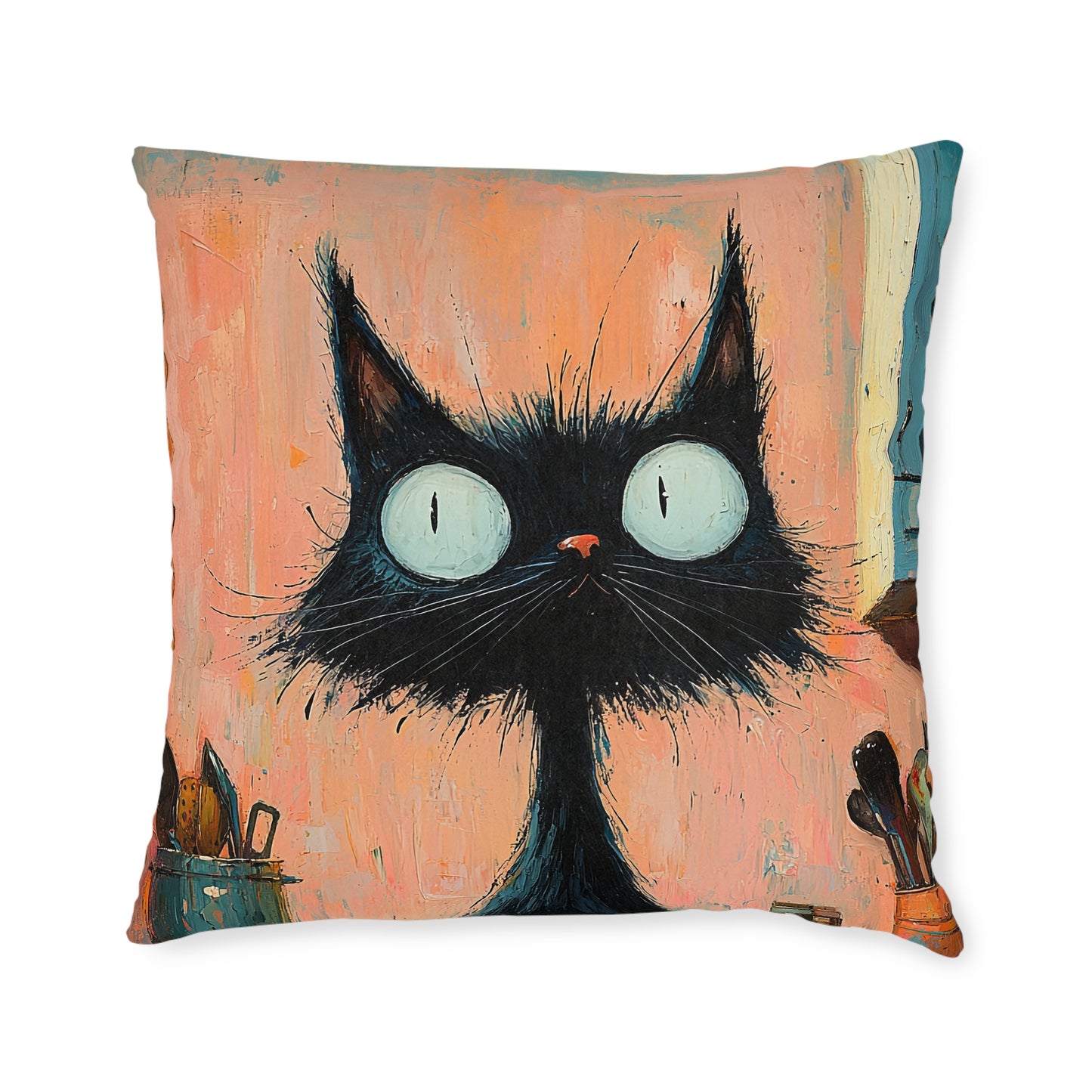 Scruffy Cat 1 -Square Cushion - UK