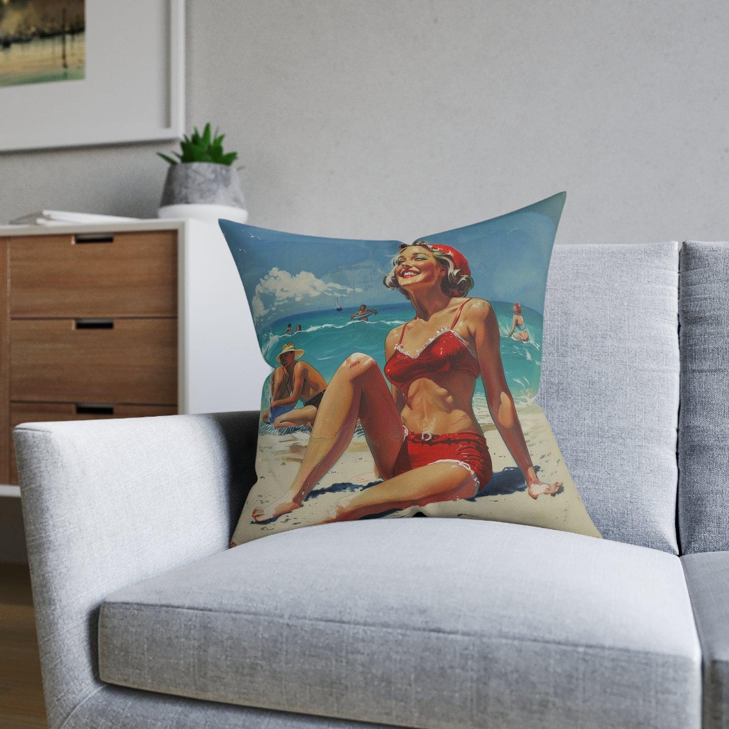 A Day At The Beach Retro - Square Pillow - UK