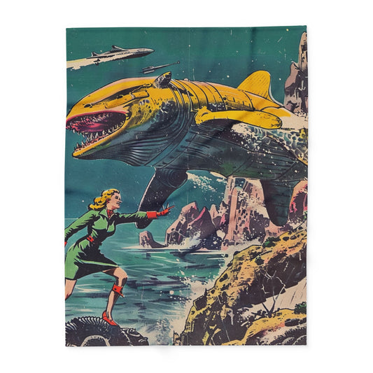 Retro Space Adventure Fleece Blanket 2 - Cosy Gift for Sci-Fi Lovers UK
