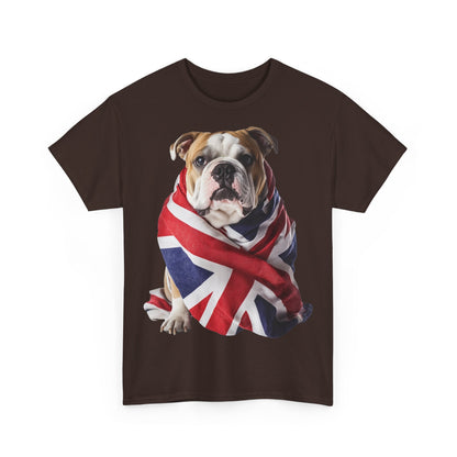British Bulldog In Union Jack - Unisex Heavy Cotton Tee - Cute Dog Lover Gift UK