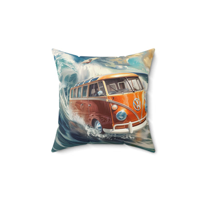 Surf Wagon - Spun Polyester Square Pillow - USA