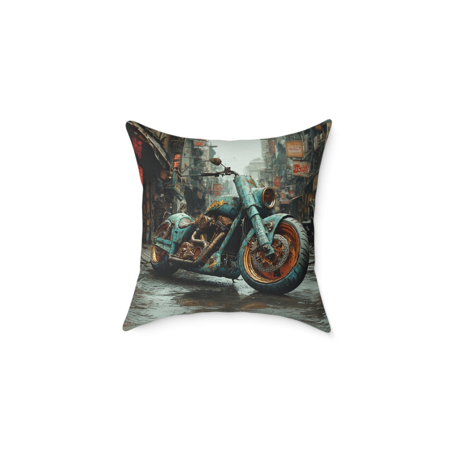 Apocalyptic Motorcycle 2 - Square Poly Canvas Pillow UK