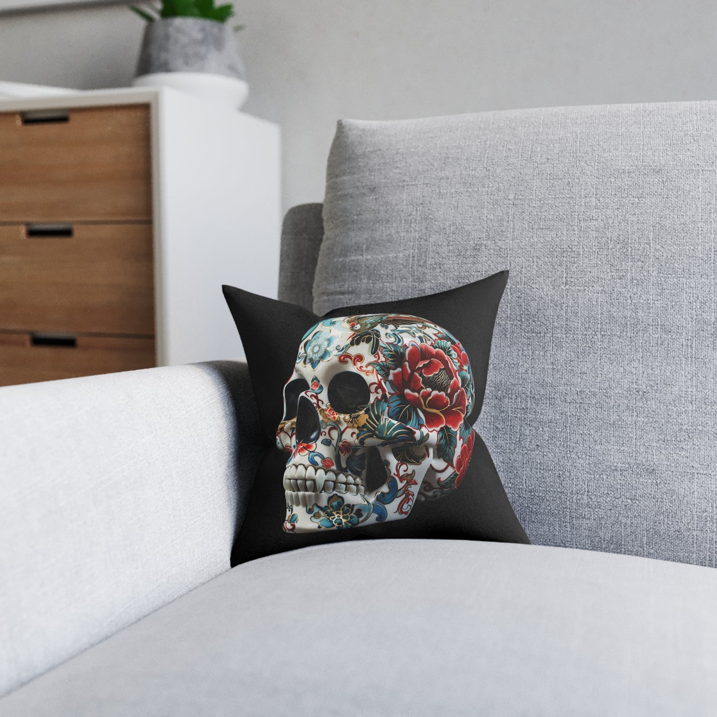 Floral Skull - Square Pillow - UK