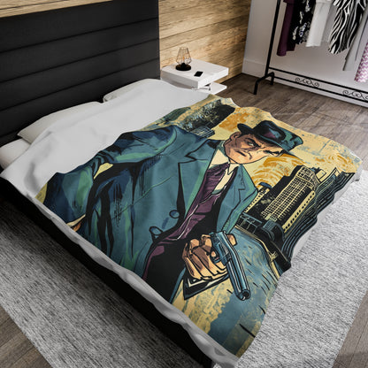 1950s Gangster Comic Cover - Velveteen Plush Blanket USA