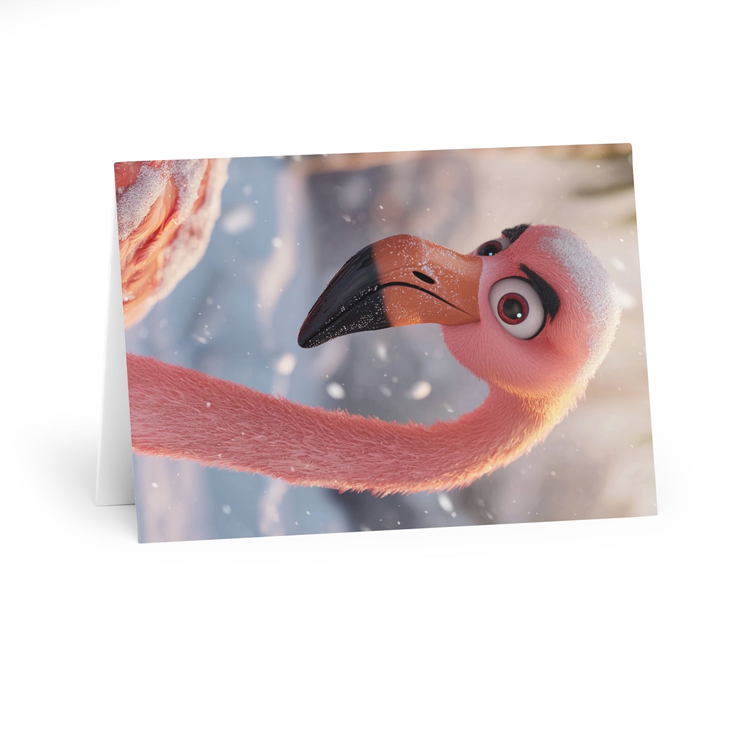 Flamingo in The Snow - Blank Card (5 Pack) UK