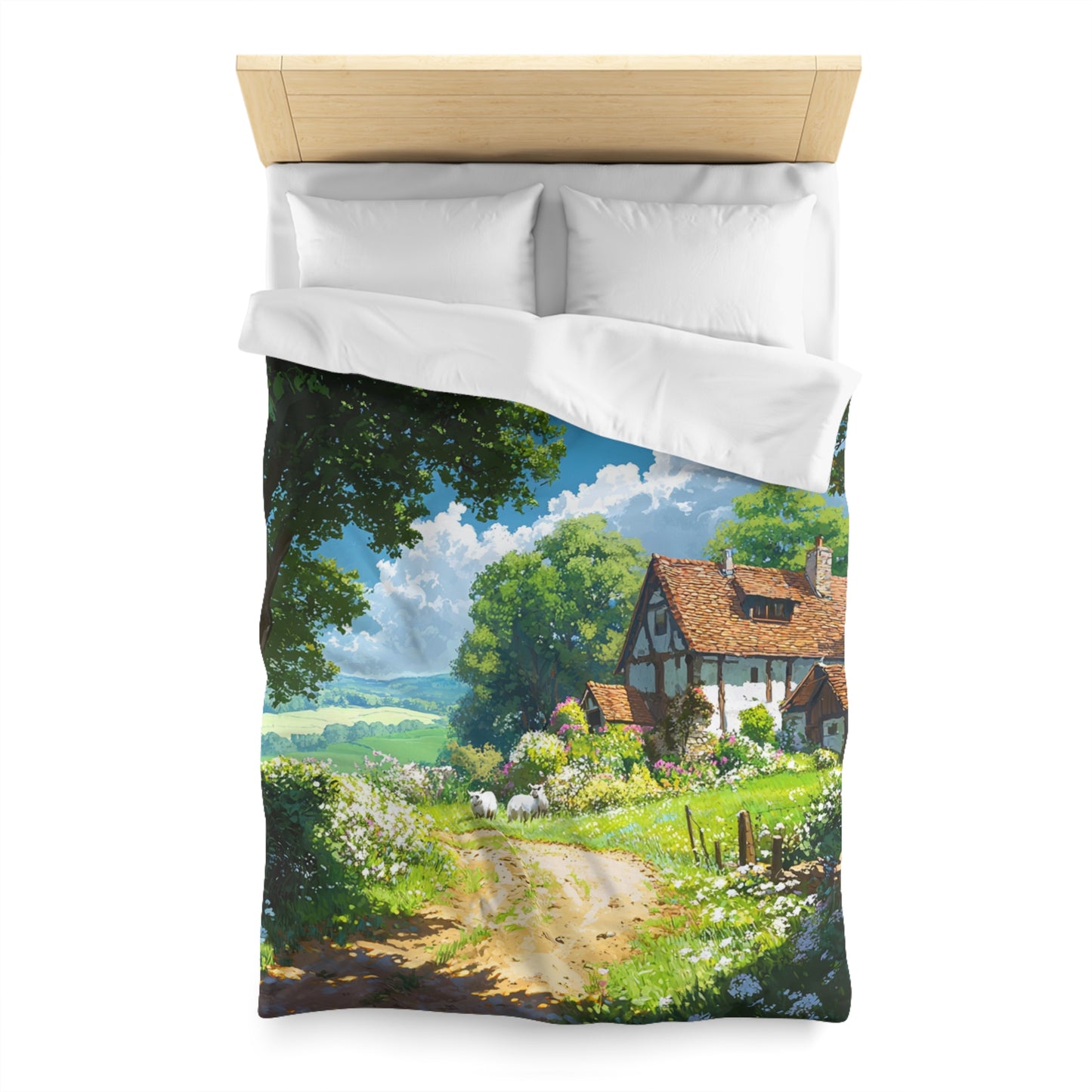 English Cottage In The Countryside - Microfiber Duvet Cover USA and UK