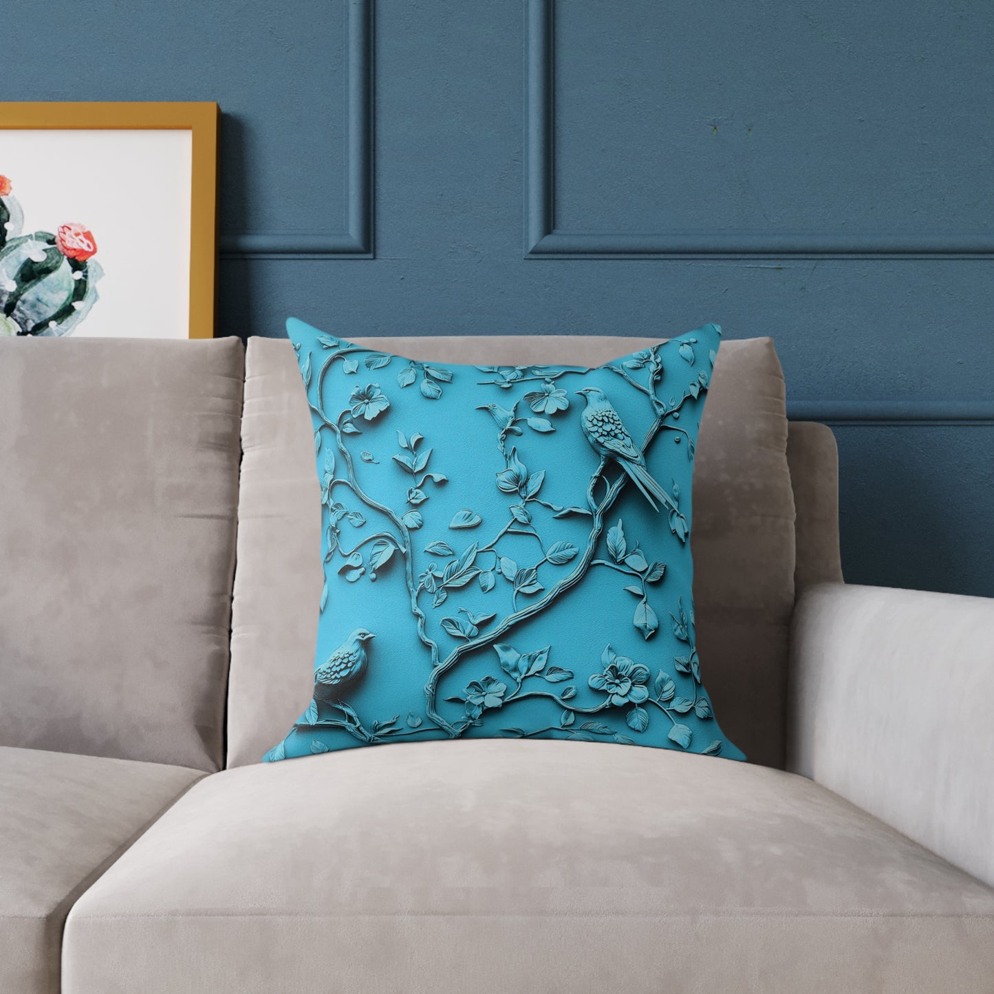 **Blue Vine Chinoiseries - Square Poly Canvas Pillow UK