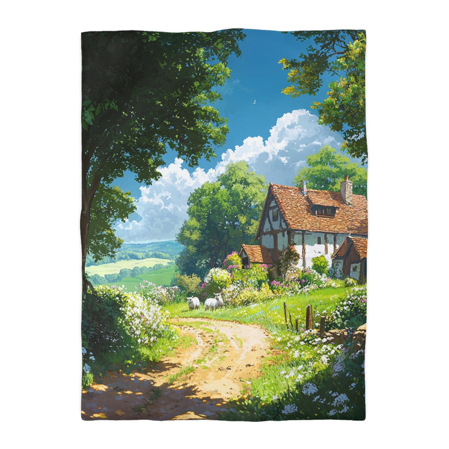 English Cottage In The Countryside - Microfiber Duvet Cover USA and UK