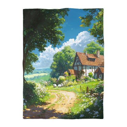 English Cottage In The Countryside - Microfiber Duvet Cover USA and UK