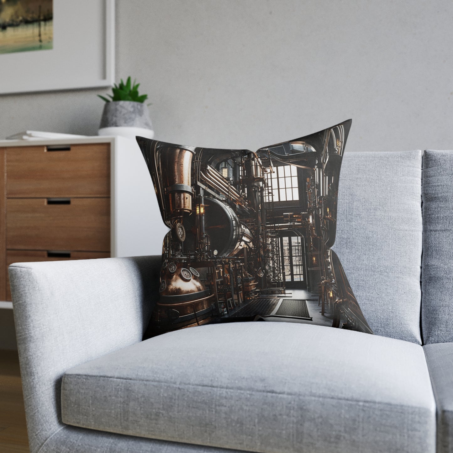 Industrial-Style Square Cushion - Steampunk Home Decor UK