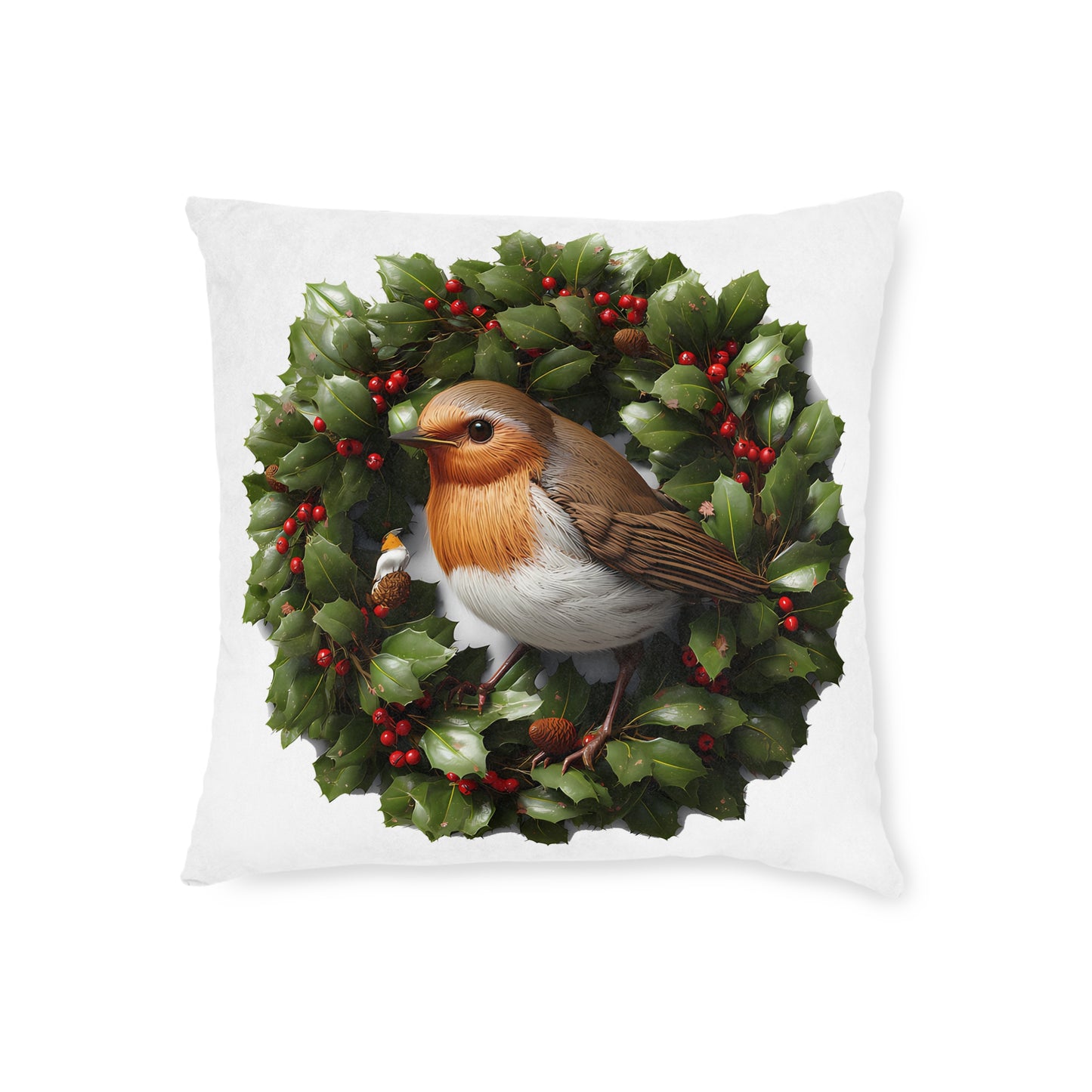 Christmas Robin Sat On A Holly Wreath - UK