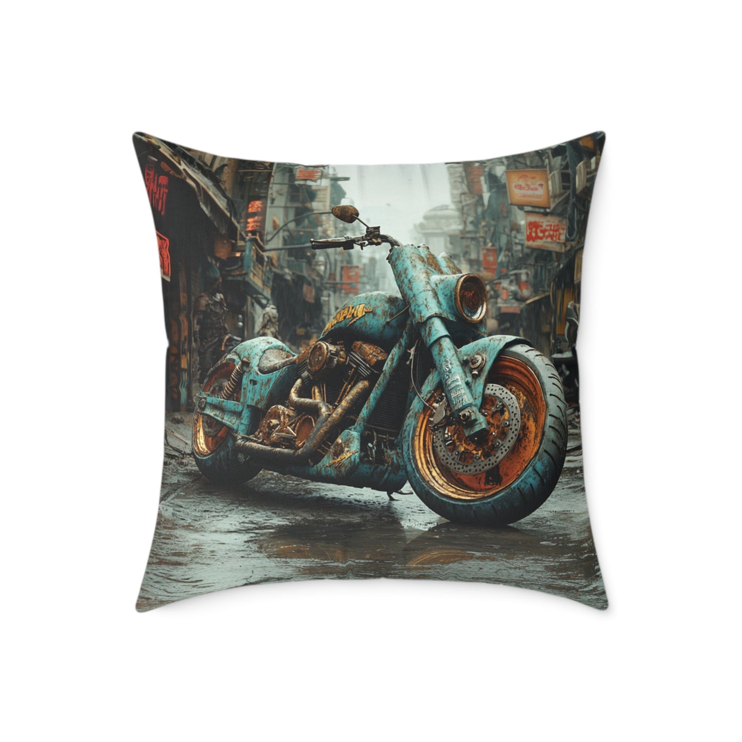 Apocalyptic Motorcycle 2 - Square Poly Canvas Pillow UK