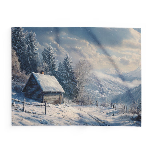 Cosy Arctic Fleece Blanket - Winter Cabin Design - UK