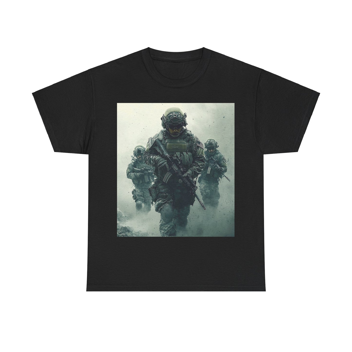 Heavy Cotton Tee - Military Action Print Tee UK