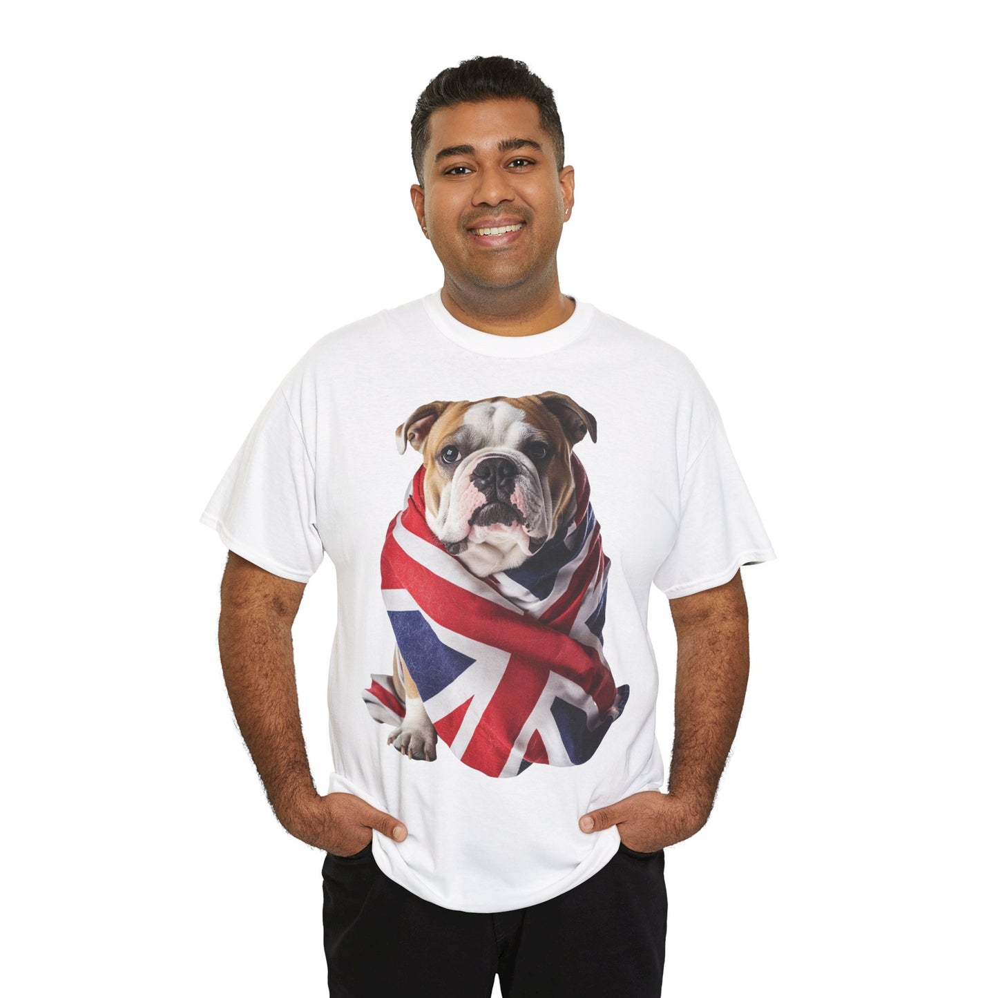 British Bulldog In Union Jack - Unisex Heavy Cotton Tee - Cute Dog Lover Gift UK